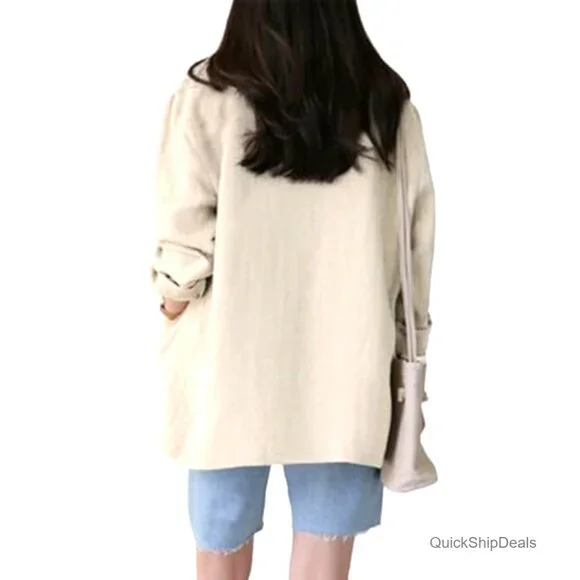 Linen Blend Blazer Long Sleeve Notch Collar Casual Lightweight Standard Fit